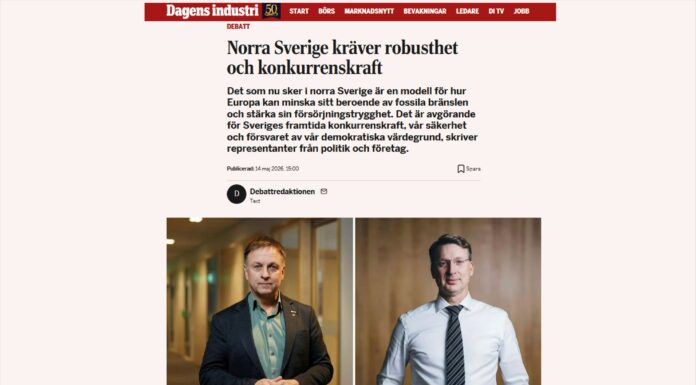 Debattartikel i Dagens industri: Uppdatera strategin för norra Sverige – säkra robusthet och konkurrenskraft!