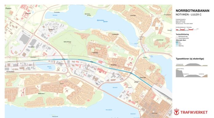 Besked om Norrbotniabanan genom centrala Luleå